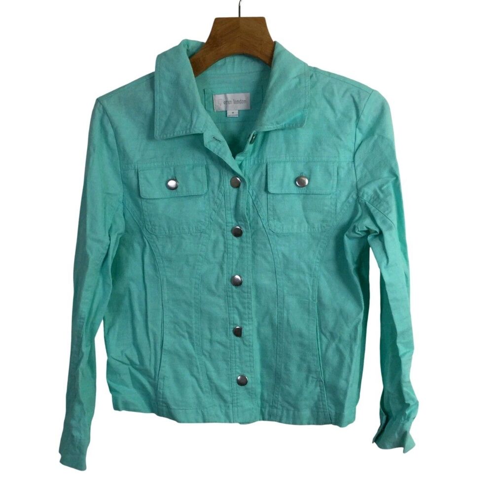 Erin London Womens Denim Jacket Button-Up Long Sleeves Blue Cotton Size Medium
